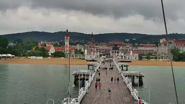 Kamera a z niej obraz na drewniane molo w Sopocie.