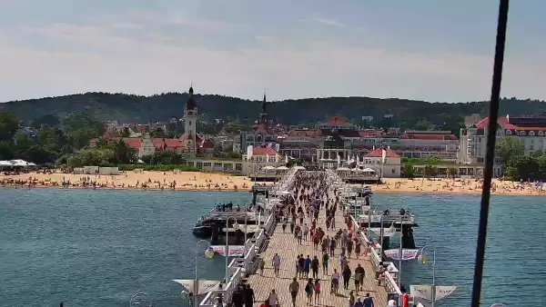 Kamera a z niej obraz na drewniane molo w Sopocie.