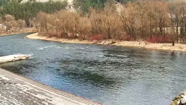 Szczawnica i widok na Dunajec i tratwy flisaków.