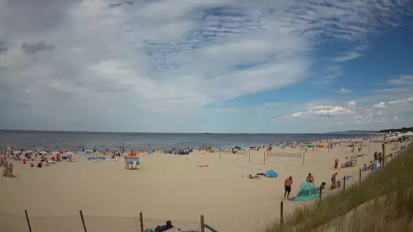 Kamera na plażę w Świnoujściu na żywo przepływające promy.
