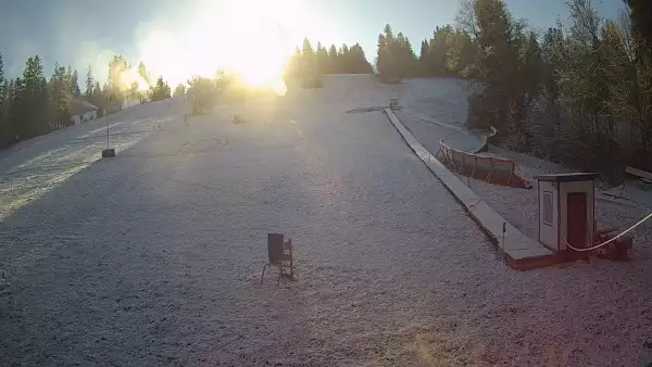 Widok live na odpowiednio wypłaszczony stok, przygotowany specjalnie dla najmłodszych narciarzy