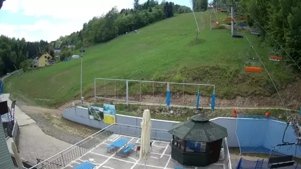 Widok na bramki i kolej linową w SOSZOWIE.