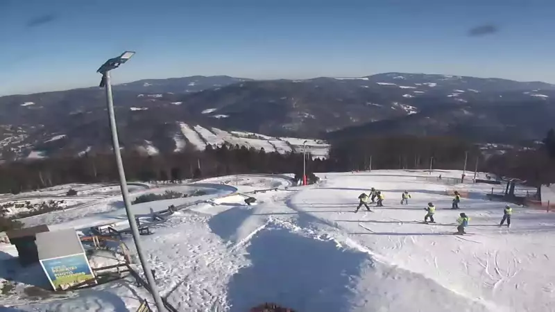 Obraz przedstawia tor saneczkowy wraz z piękną panorama.