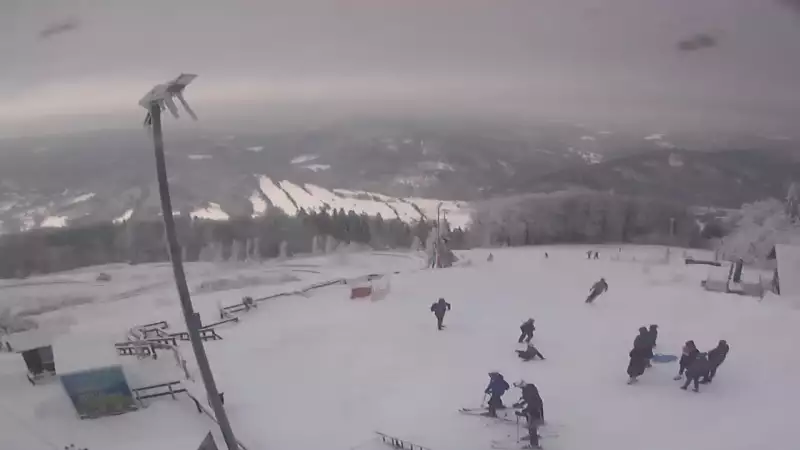 Obraz przedstawia tor saneczkowy wraz z piękną panorama.