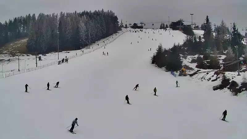 Widok na dolny odcinek trasy orczykowej stacji narciarskiej Czorsztyn-Ski Kluszkowce