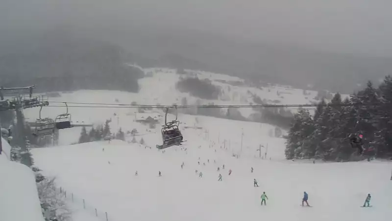 Panoramiczny obraz na żywo z górnej stacji ośrodka Czorsztyn Ski przedstawiający warunki narciarskie panujące w Czorsztynie - Kluszkowcach.