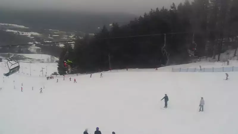 Panoramiczny obraz na żywo z górnej stacji ośrodka Czorsztyn Ski przedstawiający warunki narciarskie panujące w Czorsztynie - Kluszkowcach.
