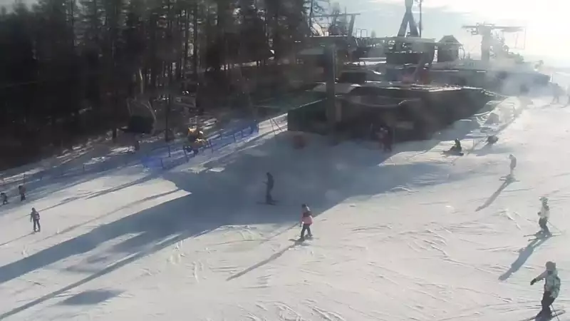 Panoramiczny obraz na żywo z górnej stacji ośrodka Czorsztyn Ski przedstawiający warunki narciarskie panujące w Czorsztynie - Kluszkowcach.