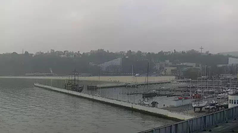 Widok na Marinę w Gdyni i nabrzeże młodych żeglarzy z kamery.