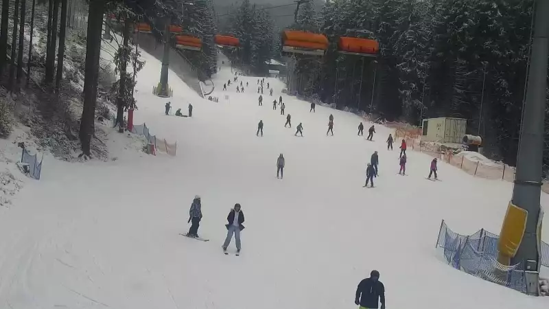 Widok z Kamery trasę narciarską w Karpacz Biały Jar.