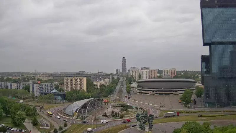 Widok z kamery na Spodek w Katowicach