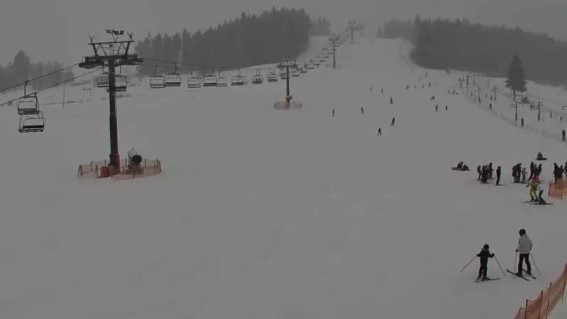 Widok na wyciąg krzesełkowy, orczyk oraz całą trasę narciarską