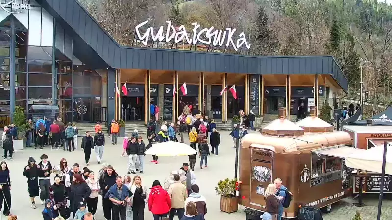 Widok na dolną stację kolei linowej na Gubałówkę oraz targowisko.