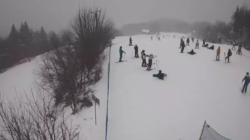 Widok na górą część trasy zjazdowej w Laskowa Ski