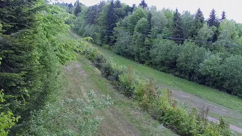 Widok na środkową część trasy zjazdowej w stacji narciarskiej Laskowa Ski