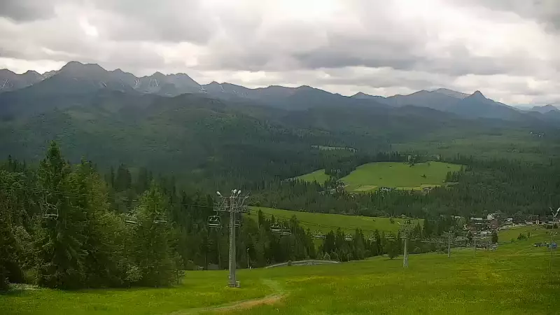 Widok na kolej i panoramę Tatr z Ośrodka Narciarskiego MAŁE CICHE.