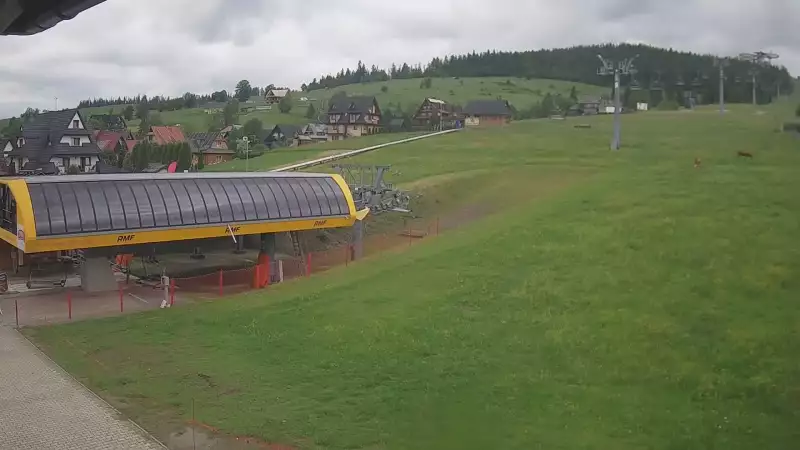 Widok z kamery na dolną stację ośrodka narciarskiego Małe Ciche.