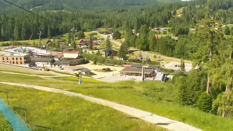Kamera na SkiPark Oravice - widok na stok i termy Oravice na Słowacji Meander.