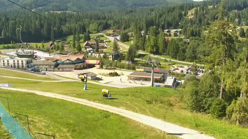 Kamera na SkiPark Oravice - widok na stok i termy Oravice na Słowacji Meander.