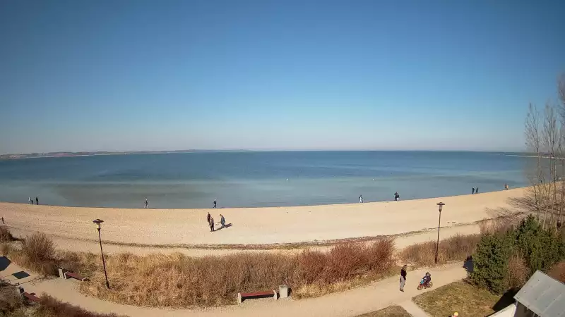 Widok na Promenadę i Plażę w REWIE. Sporty wodne Zatoka Pucka