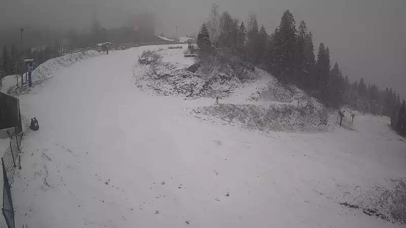 Zdjęcie z kamery na górną stację w ośrodku narciarskim Skolnity ski w Wiśle.