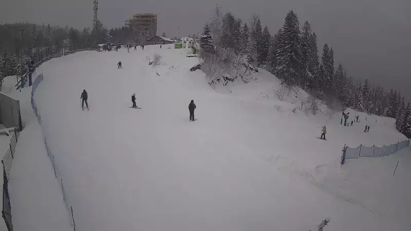 Zdjęcie z kamery na górną stację w ośrodku narciarskim Skolnity ski w Wiśle.