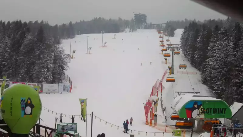 Widok na wieżę widokową znajdującą się na szczycie góry w Krynicy Zdroju