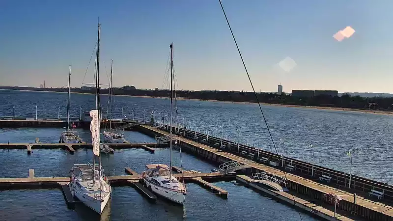 Kamera a z niej obraz na drewniane molo w Sopocie.