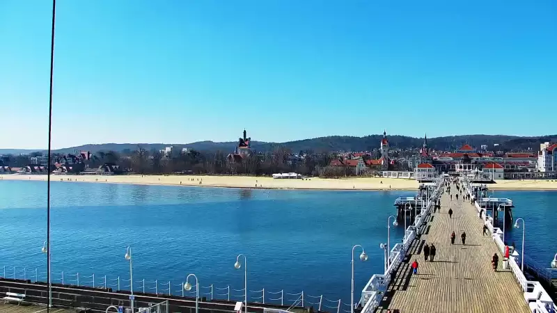 Kamera a z niej obraz na drewniane molo w Sopocie.