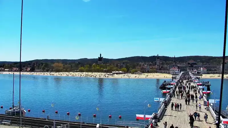 Kamera a z niej obraz na drewniane molo w Sopocie.
