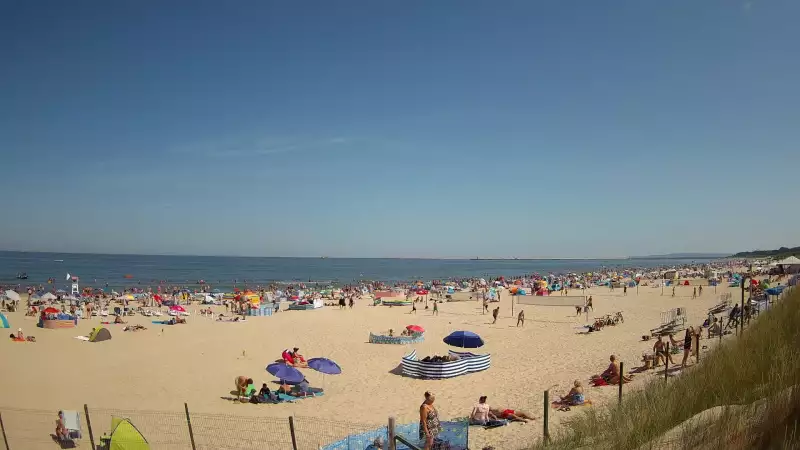 Kamera na plażę w Świnoujściu na żywo przepływające promy.