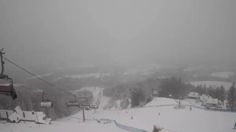 Widok z Kamery na trasy zjazdowe na Polanie Szymoszkowej w Zakopanem