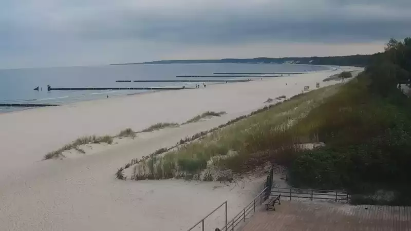 Obraz na żywo z plaży w Ustce, nadmorską promenadę i punkt widokowy