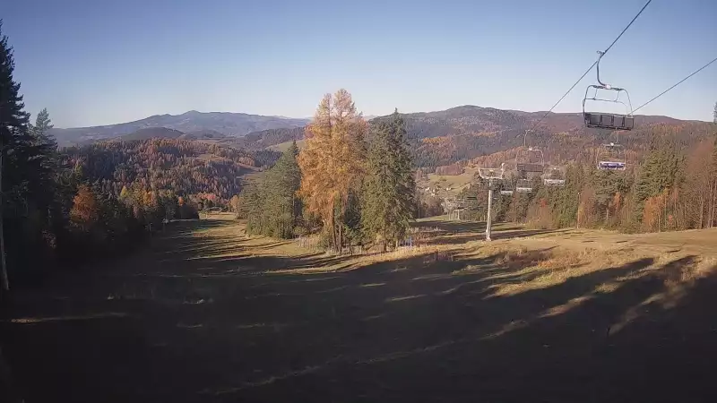 Obraz live z kamery prezentujący kilometrową trasę z wyciągu Wierchomla - Polanki.