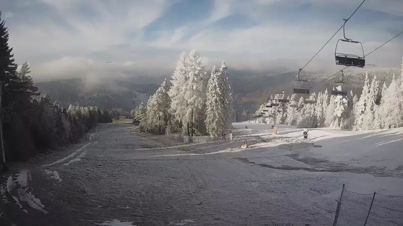 Obraz live z kamery prezentujący kilometrową trasę z wyciągu Wierchomla - Polanki.