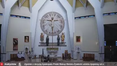 Widok z kamery na Ołtarz w Kościele Św. Stanisława Biskupa i Męczennika w Andrychowie.
