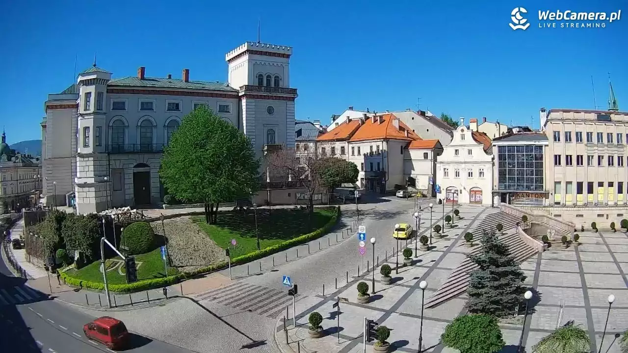 zdjęcie z kamery na Plac Bolesława Chrobrego i zamek książąt Sułkowskich w Bielsku-Białej. 