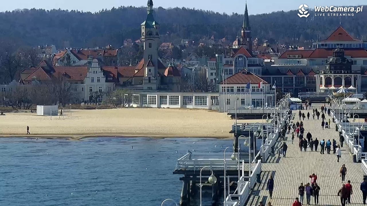 Wiosenna plaża w Sopocie widziana od strony molo
