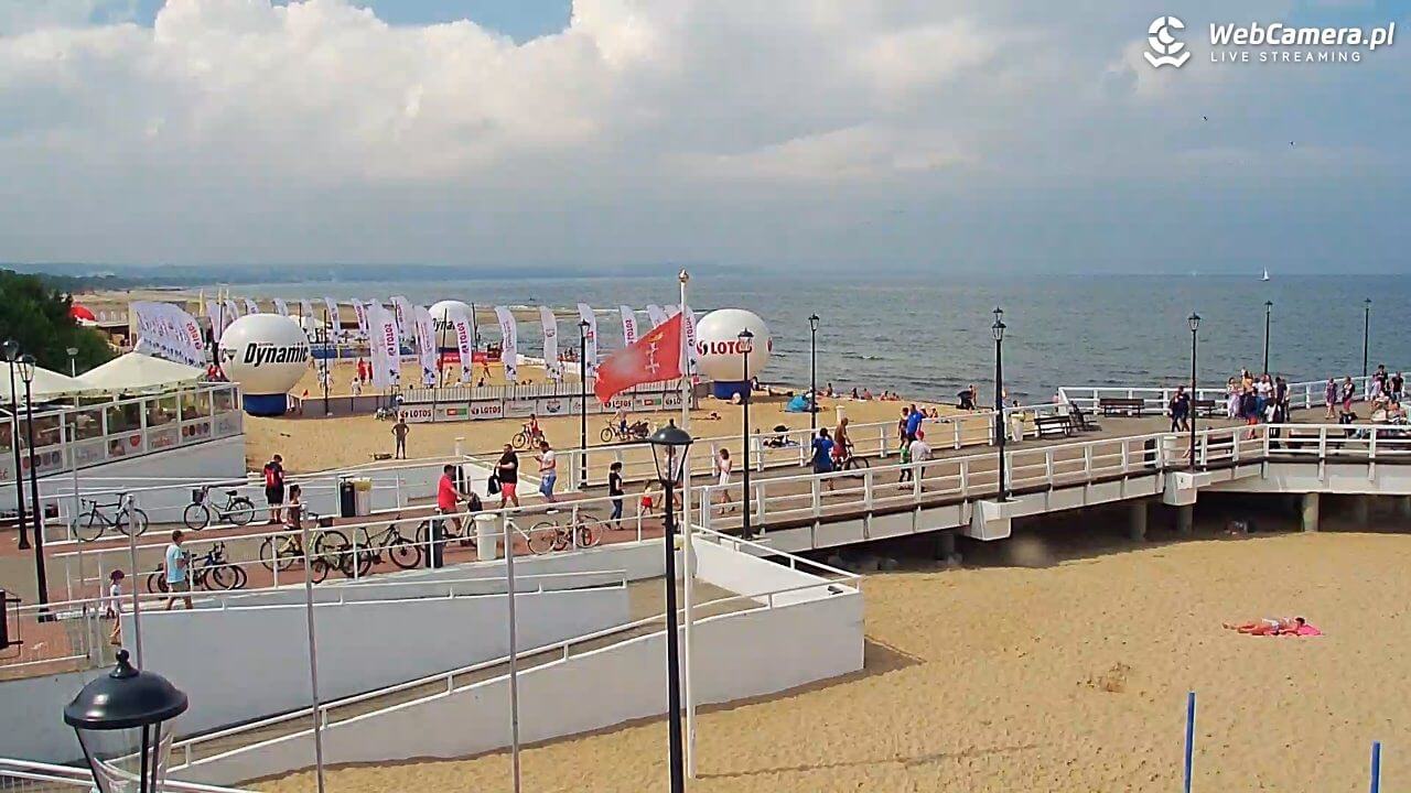 Ujęcie z kamery na molo i plażę w Gdańsku.