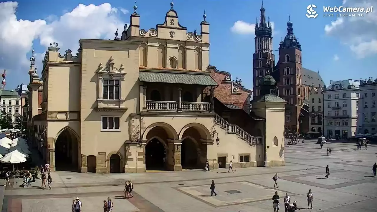 Zobacz co teraz dzieje się na Rynku Głównym i Sukiennicach w Krakowie.