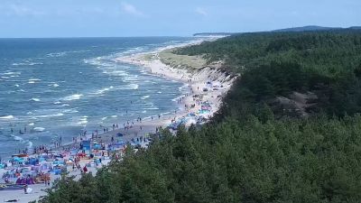 Urlopowicze na plaży w Rowach Pas nadmorski w Rowach