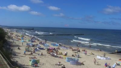 Turyści wypoczywający nad morzem Plaża w Ustroniu Morskim