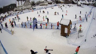 Rodzinna stacja narciarska Suche Ski w Poroninie Widok na dzieci uczące się jazdy na nartach i korzystania z wyciągu