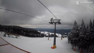 Zieleniec Ski Arena - Winterpol tak pięknie ośnieżony... ale pusty Widok na pustą kolej krzesełkową w Zieleńcu