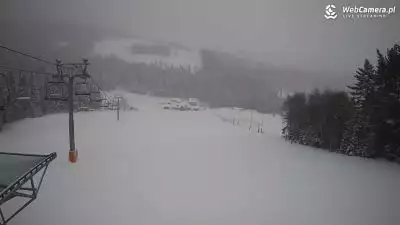 Widok z Kamery na zaśnieżoną i pustą część trasy w ON TYLICZ.ski