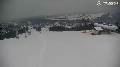 Widok panoramiczny na cały kompleks narciarski w Kotelnicy Białczańskiej. 